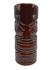 Tiki Brown Glazed 7.5" Mug Hawaiian Cocktail Mug Ceramic Man Cave Bar Pub Vtg