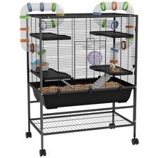 PawHut Large Hamster Cage, Rat Cage w/ Wheels, Tubes, Storage Shelf, Refurbished
