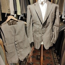 Vintage 46s 40w Tweed 3 Piece Check Green Suit Jacket Trousers Waistcoat V