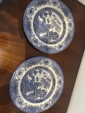 English Ironstone Tableware. 2 Small Dinner Plates. (24cm).England. Blue Willow.