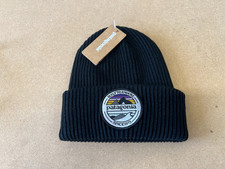 Patagonia Black Knit Beanie – 'Built to Endure' Patch  Ribbed Cuff  New with Tag