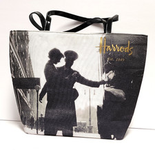 Harrods 1849 London Black White Store Image Canvas Tote Bag Medium Size
