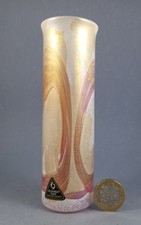 Isle Of Wight Art Glass Small Cylinder Vase - Iridescent Pink and Gold Peacock