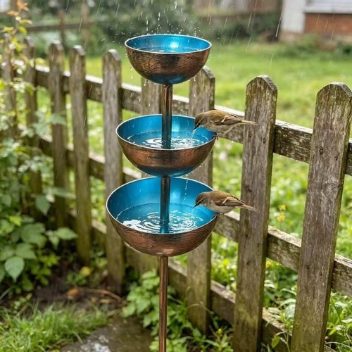 Metal bird bath - bird, water