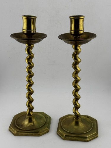 Pair vintage brass barley - pair,