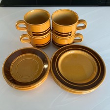 RETRO KILN CRAFT  IRONSTONE COFFEE / TEA CUPS SAUCERS AND SIDE PLATES SET OF 4