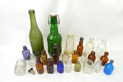 Lot vintage glass bottles - vintage,