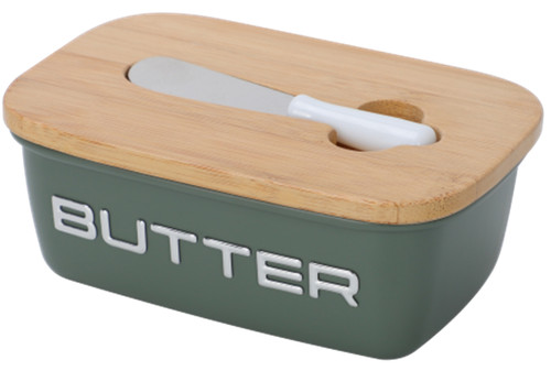 Butter dish sage green metal - sage,