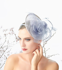 Silver Gray Feather Mesh Vintage Fascinator Hat Woman Headband Wedding Party
