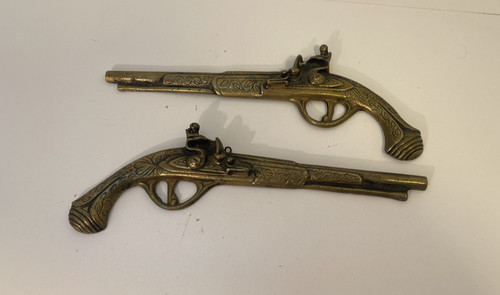 Vintage pair brass flintlock - pair,