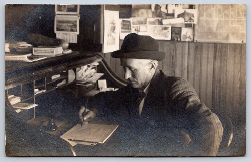 Antique man fedora writing - fedora,