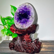 3.19LB  Natural dinosaur egg Original Stone Quartz Uruguay amethyst Mineral+base