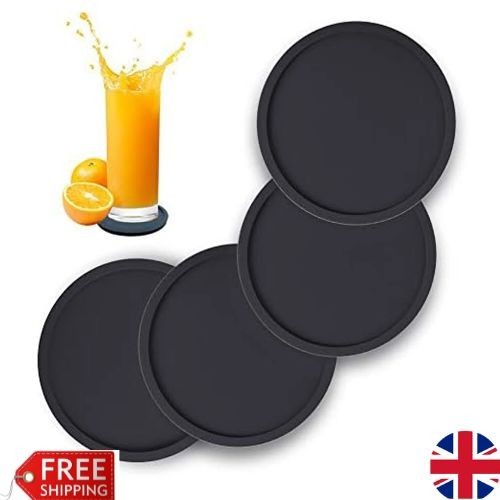 Round black silicone coasters - black,