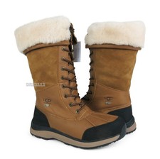 UGG Adirondack Tall III Chestnut Leather Fur Boots Womens Size 8 -NIB-