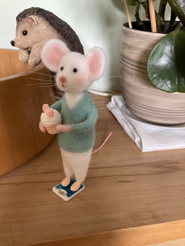 Needle felted mouse eating a - felted,