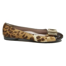 SALVATORE FERRAGAMO Vara Bow Womens Ballet Shoes Brown Leopard Synthetic UK 7