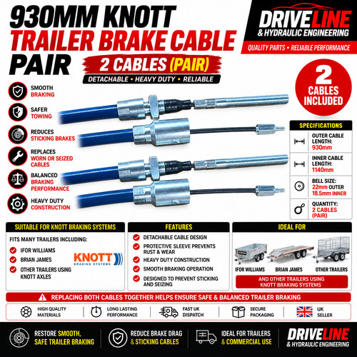930mm trailer brake cable - trailer, pair