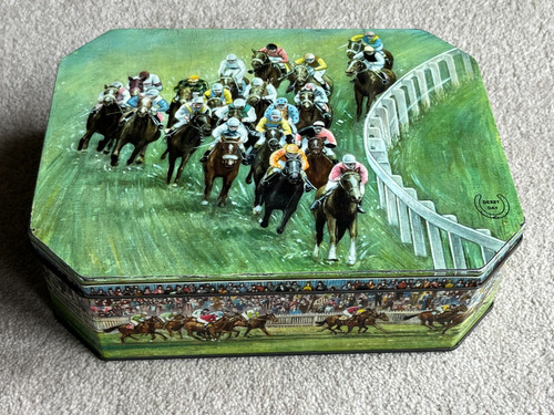 1950 derby day biscuit tin - day,
