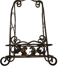 Bronze Metal Wine Rack Holds 2 Bottles Scroll Free Standing 16"Hx11"Wx5"D