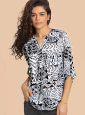 Ladies Black White Aztec Print Lightweight 3/4 Sleeve Tunic Top 10 12 14 16