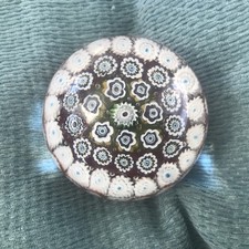 STUNNING Vintage MILLEFIORI Round Art Glass PAPERWEIGHT Blown Glass