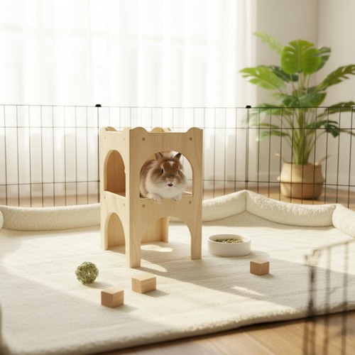 Wooden rabbit castle natural - wooden,