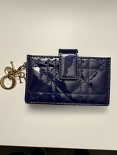 CHRISTIAN DIOR ⭑ Lady Dior Card Holder Purse Calfskin Patent Leather Blue.