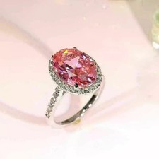 3.25 Ct Oval Cut Padparadscha Sapphire Diamond Anniversary Ring 14K White Gold