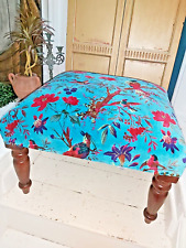 LARGE HANDMADE INDIAN BIRD OF PARADISE VELVET STOOL/FOOT STOOL