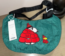 NWT BAGGU Peanuts Snoopy Puffer green medium nylon crescent crossbody bag