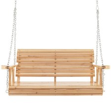 149cm Wooden Porch Swing Garden Patio Heavy Duty Bench Swing with Cup Holders
