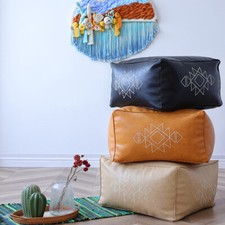 Moroccan Leather Handmade Pouf Ottoman Cover Floor Footstool Yoga Square Cover