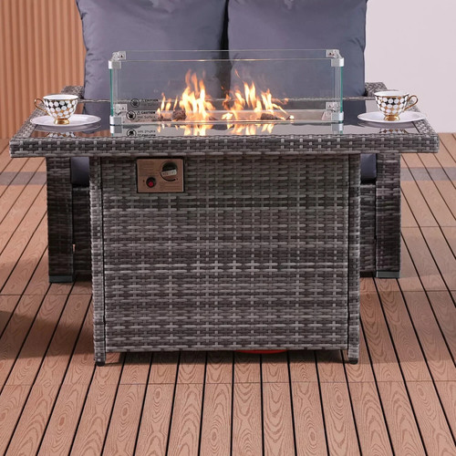 Rattan gas fire - table, +