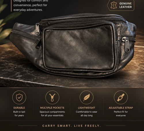 Leather black modern bumbag - modern,