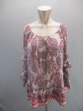 Democracy Size XL Womens Multicolor Floral Ruffle Long Sleeve Beauty Tunic 212