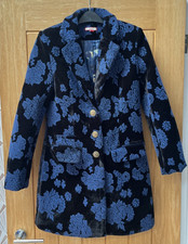 JOE BROWNS WOMENS BLACK & BLUE FAUX VELOUR VELVET 3/4 LENGTH COAT UK 8