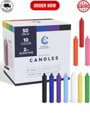 50 Multi-Colored Spell Candles - 4" Unscented Paraffin Chime Candles, Smokeless