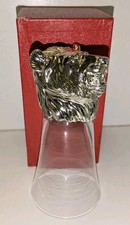 RARE VINTAGE SILVER PLATED LION HEAD GLASS STIRRUP CUP WITH BOX 