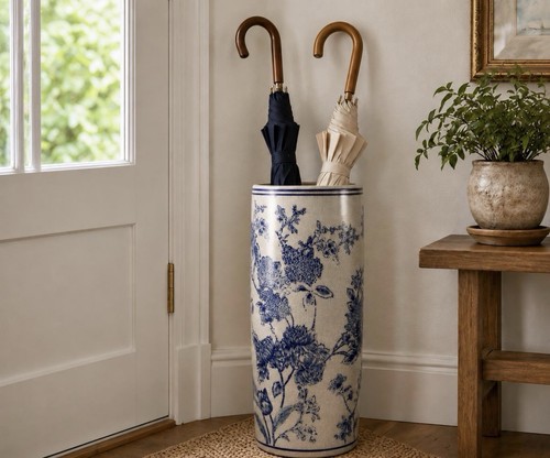 Blue and white floral display - white,
