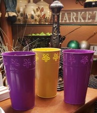 Three Heavy Meatal 9 Inch Vases/canisters With Cutouts