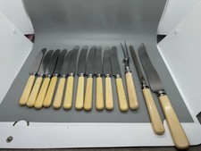 Vintage Fry & Wigfull Ltd Faux Bone Handle 14 Pcs Dinner BBQ Cutlery Stainless