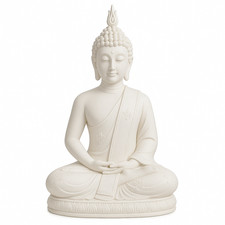 20cm White Resin Buddha Statue – Meditating Figurine Home Garden Zen Décor