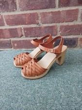 Swedish Hasbeens Shoes UK 6 / 39 New Tan Woven Peep Toe Clog High Heel Sandal