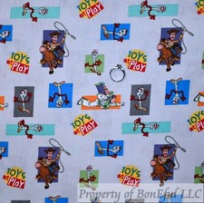 BonEful Fabric FQ Cotton Quilt Gray Disney Toy Story Kid Play Horse Buzz Woody S