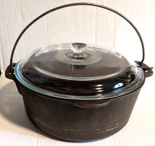Wagners 1891 Original Cast Iron Dutch Oven 5 Quart with Glass Lid, Handles 10"