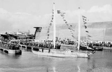 The trimaran Pen Duick IV after being launched shipyards Lorie- 1968 Old Photo