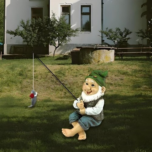 Garden gnome fishing - gnome, sitting
