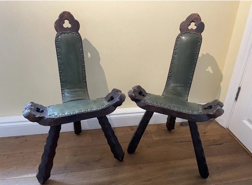 Pair vintage brutalist carved - vintage,