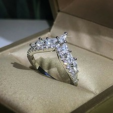 1.29 TCW Marquise Lab Created Wishbone Ring In White Gold Plated Stacking Band