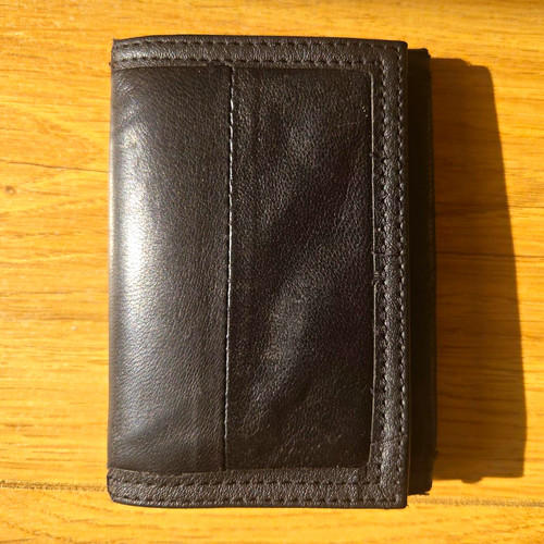 Men black leather - black, trifold